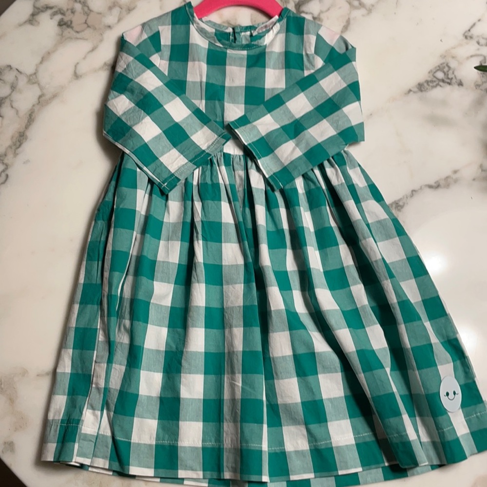 Smiling Button Adorable Green/White gingham Dress